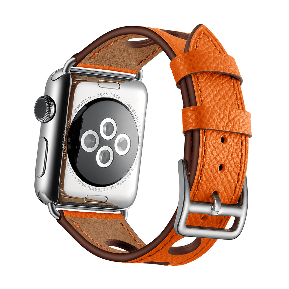 Texture Genuine Leather Coated Smart Watch Band for Apple Watch Series 8 45mm / Ultra 49mm / 7 45mm / SE / SE (2022) / Series 6 / 5 / 4 44mm / Series 3 / 2 / 1 42mm - Brown