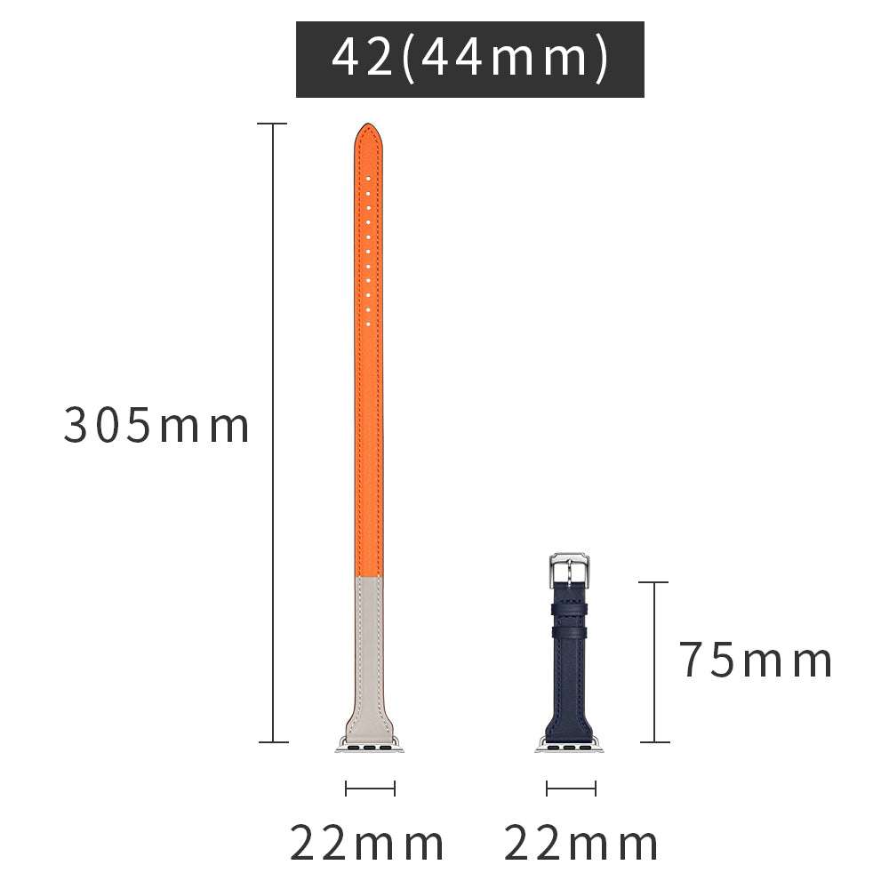 Bi-colored Dual-circle Design Genuine Leather Replacement Watch Strap for Apple Watch Series 8 45mm / Ultra 49mm / 7 45mm / 1 / 2 / 3 42mm / Series 6 / SE / SE (2022) / 5 4 44mm - Orange+Dark Blue+White