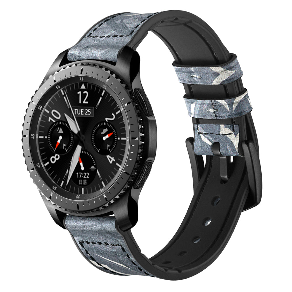 22mm Silicone + Leather Camouflage Watch Strap for Samsung Gear S3 Classic/S3 Frontier - Thorns Black