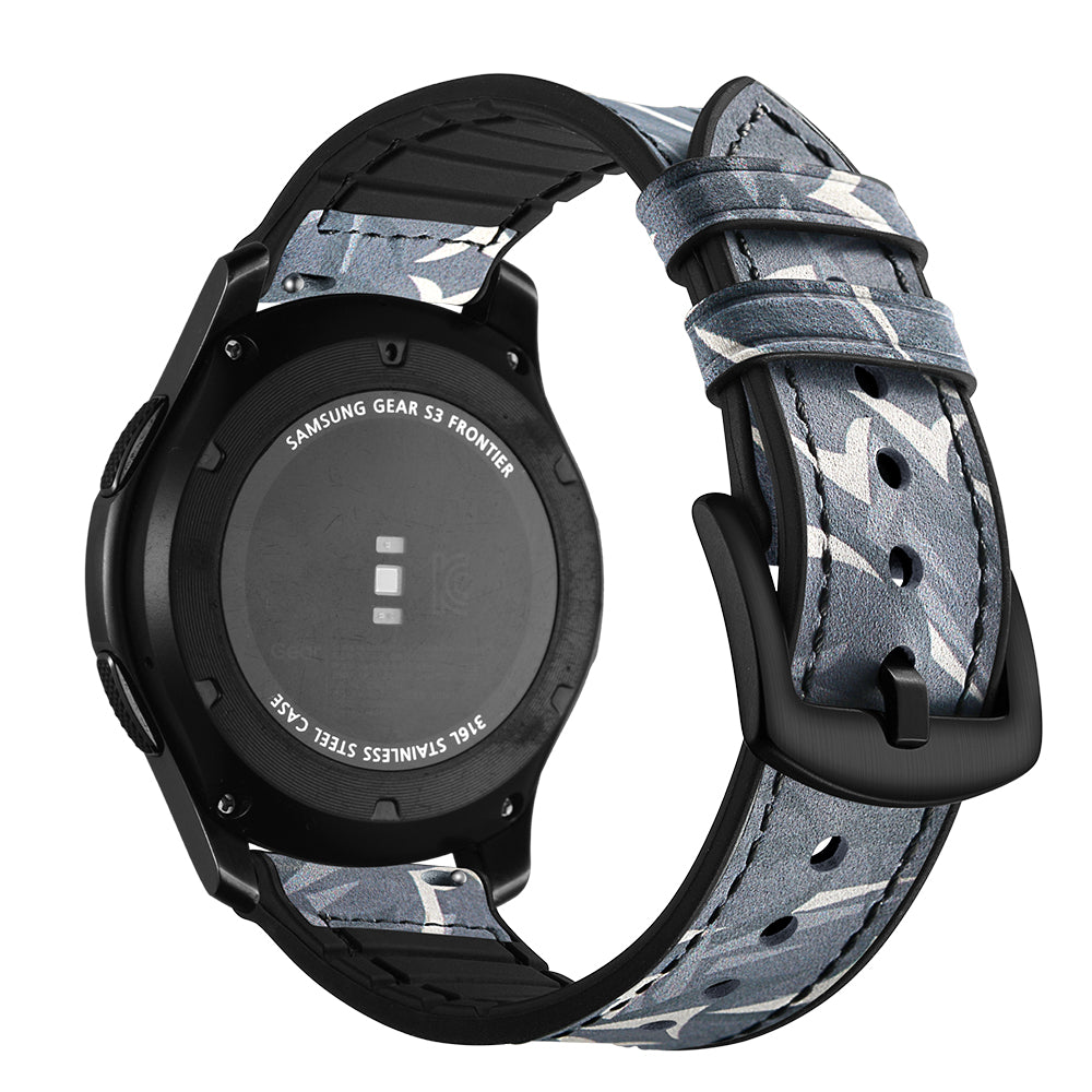 22mm Silicone + Leather Camouflage Watch Strap for Samsung Gear S3 Classic/S3 Frontier - Thorns Black