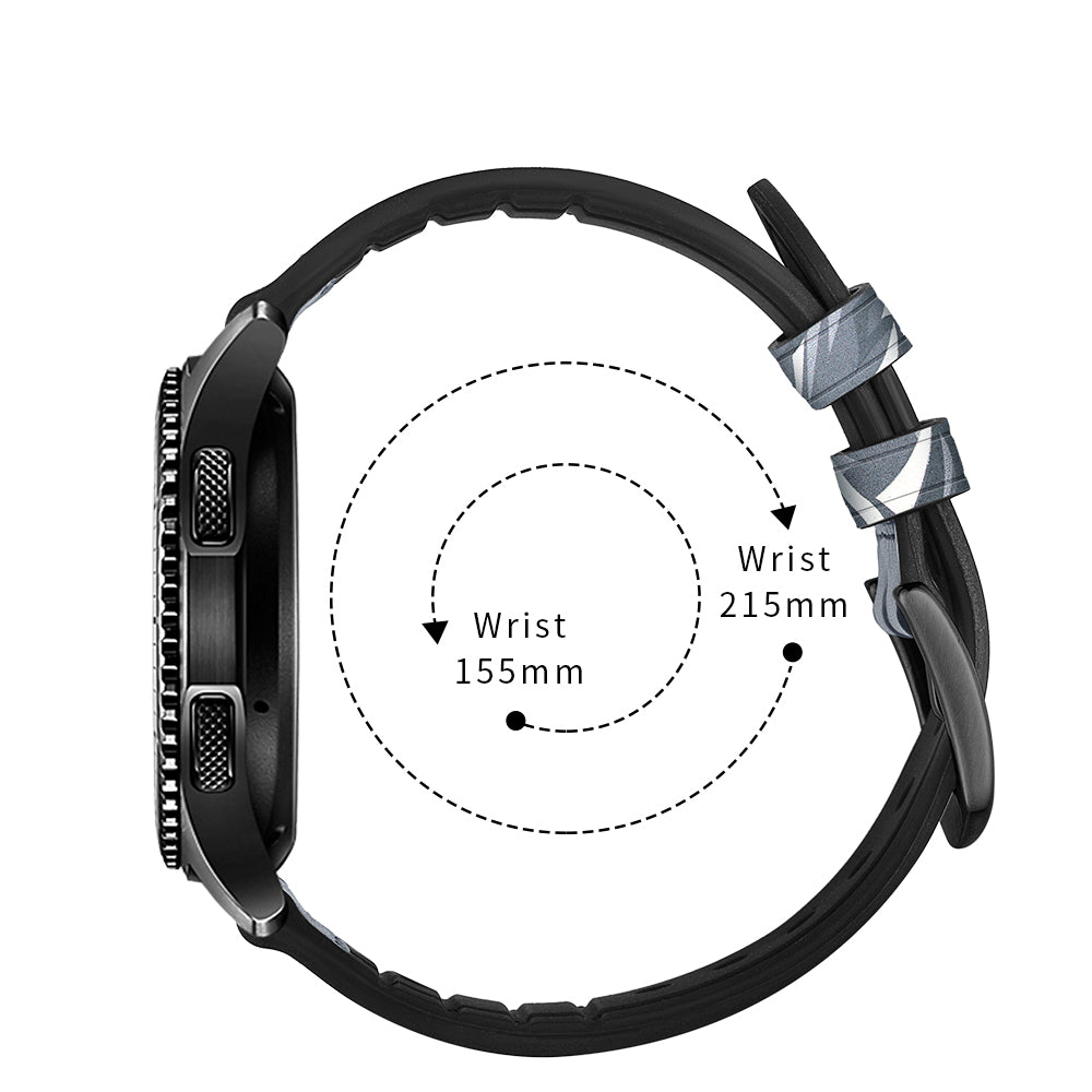 22mm Silicone + Leather Camouflage Watch Strap for Samsung Gear S3 Classic/S3 Frontier - Thorns Black