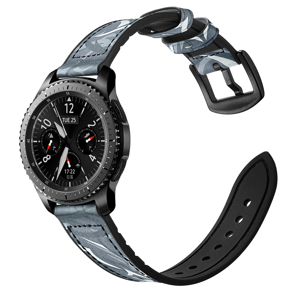 22mm Silicone + Leather Camouflage Watch Strap for Samsung Gear S3 Classic/S3 Frontier - Thorns Black