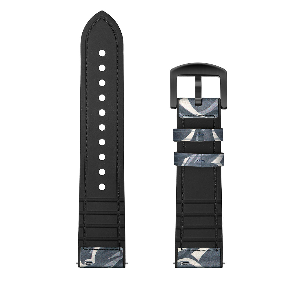 22mm Silicone + Leather Camouflage Watch Strap for Samsung Gear S3 Classic/S3 Frontier - Thorns Black