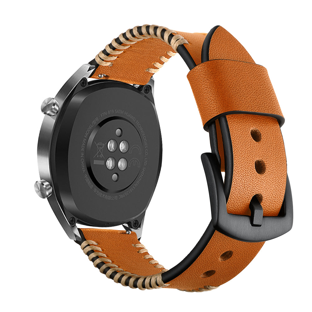 22mm Ribs Style Genuine Leather Watch Strap for Huawei Watch GT / GT 2 46mm / Honor Magic - Brown