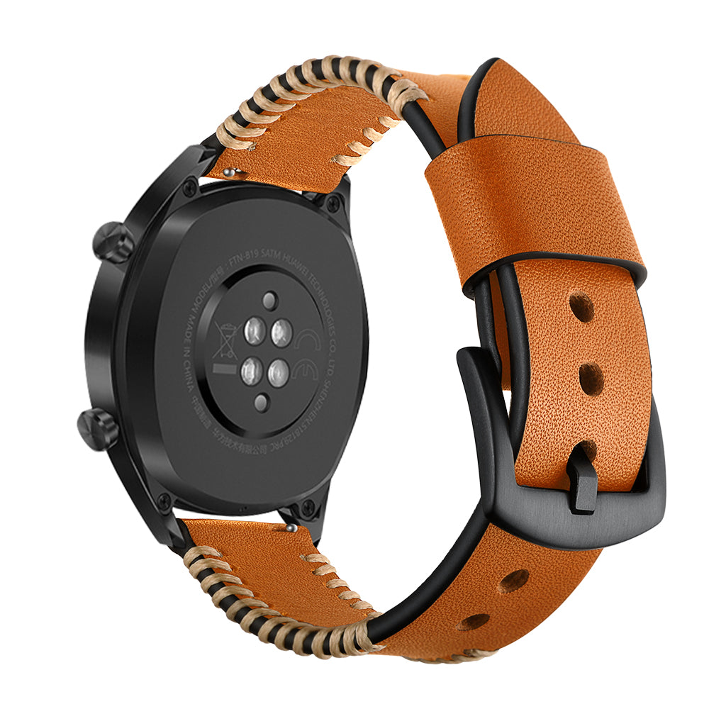 22mm Ribs Style Genuine Leather Watch Strap for Huawei Watch GT / GT 2 46mm / Honor Magic - Brown