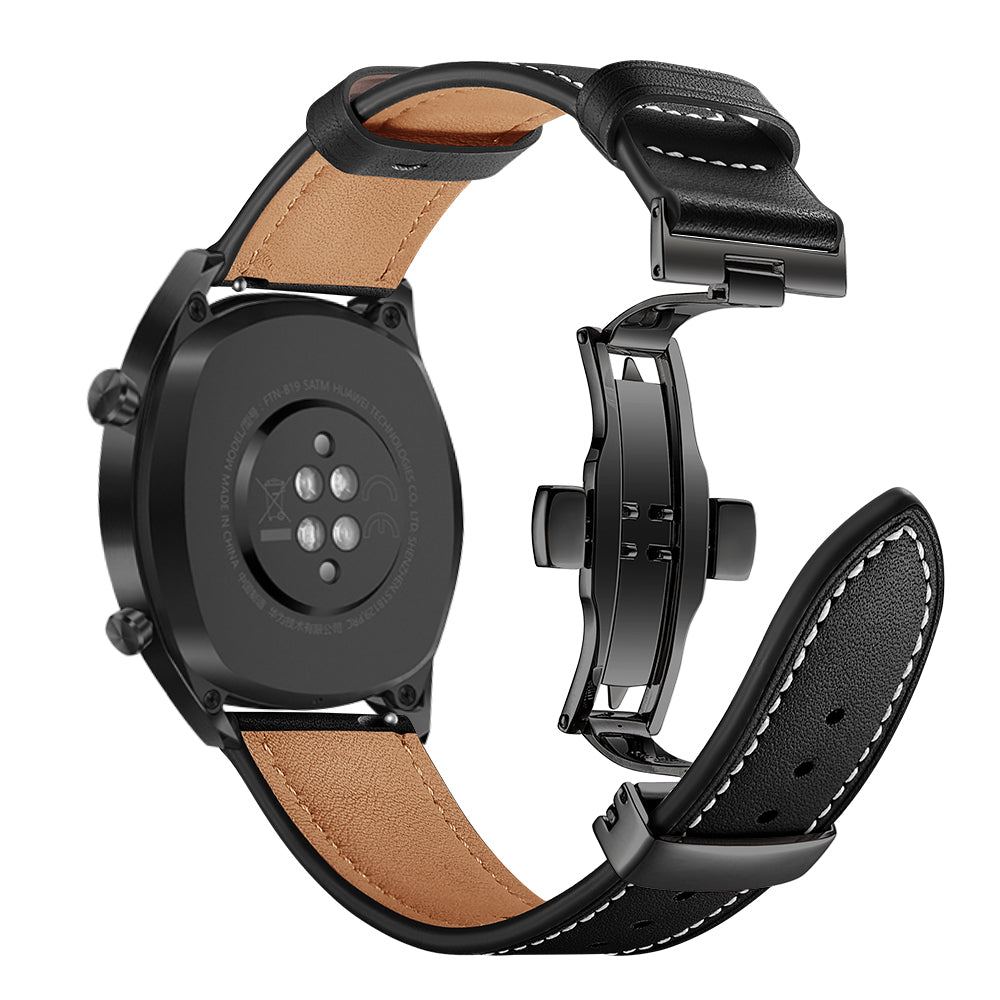 22mm Genuine Leather Watch Strap Replacement for Huawei Watch GT1 / 2 / Watch Magic - Black+Black