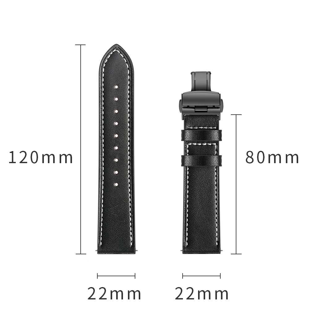 22mm Genuine Leather Watch Strap Replacement for Huawei Watch GT1 / 2 / Watch Magic - Black+Black