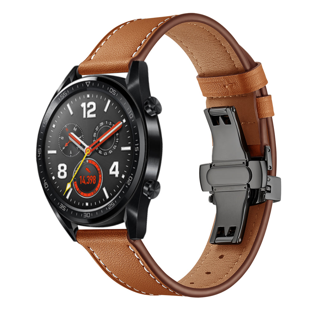 22mm Genuine Leather Watch Strap Replacement for Huawei Watch GT1 / 2 / Watch Magic - Brown+Black
