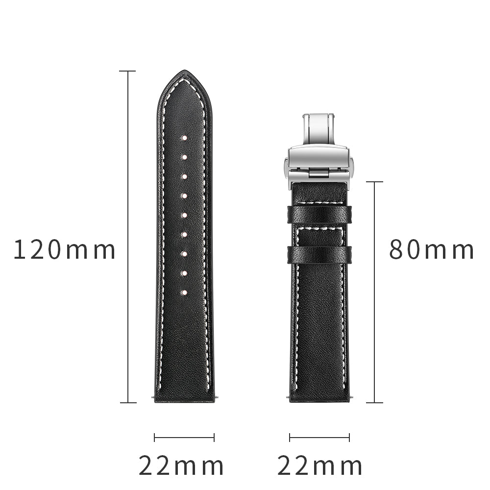 22mm Genuine Leather Watch Strap Replacement for Huawei Watch GT1 / 2 / Watch Magic - Black+Silver