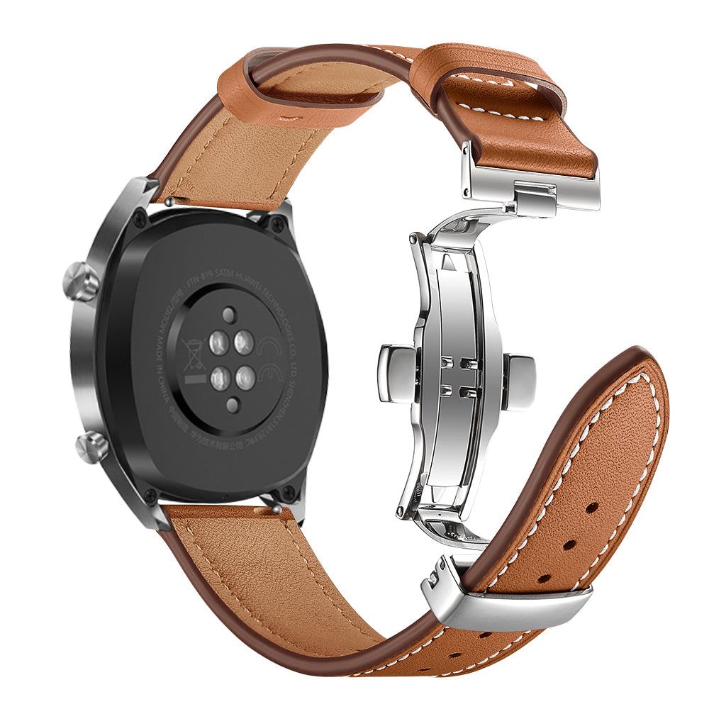 22mm Genuine Leather Watch Strap Replacement for Huawei Watch GT1 / 2 / Watch Magic - Brown+Silver