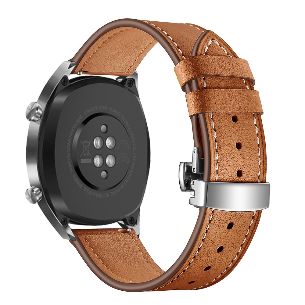 22mm Genuine Leather Watch Strap Replacement for Huawei Watch GT1 / 2 / Watch Magic - Brown+Silver