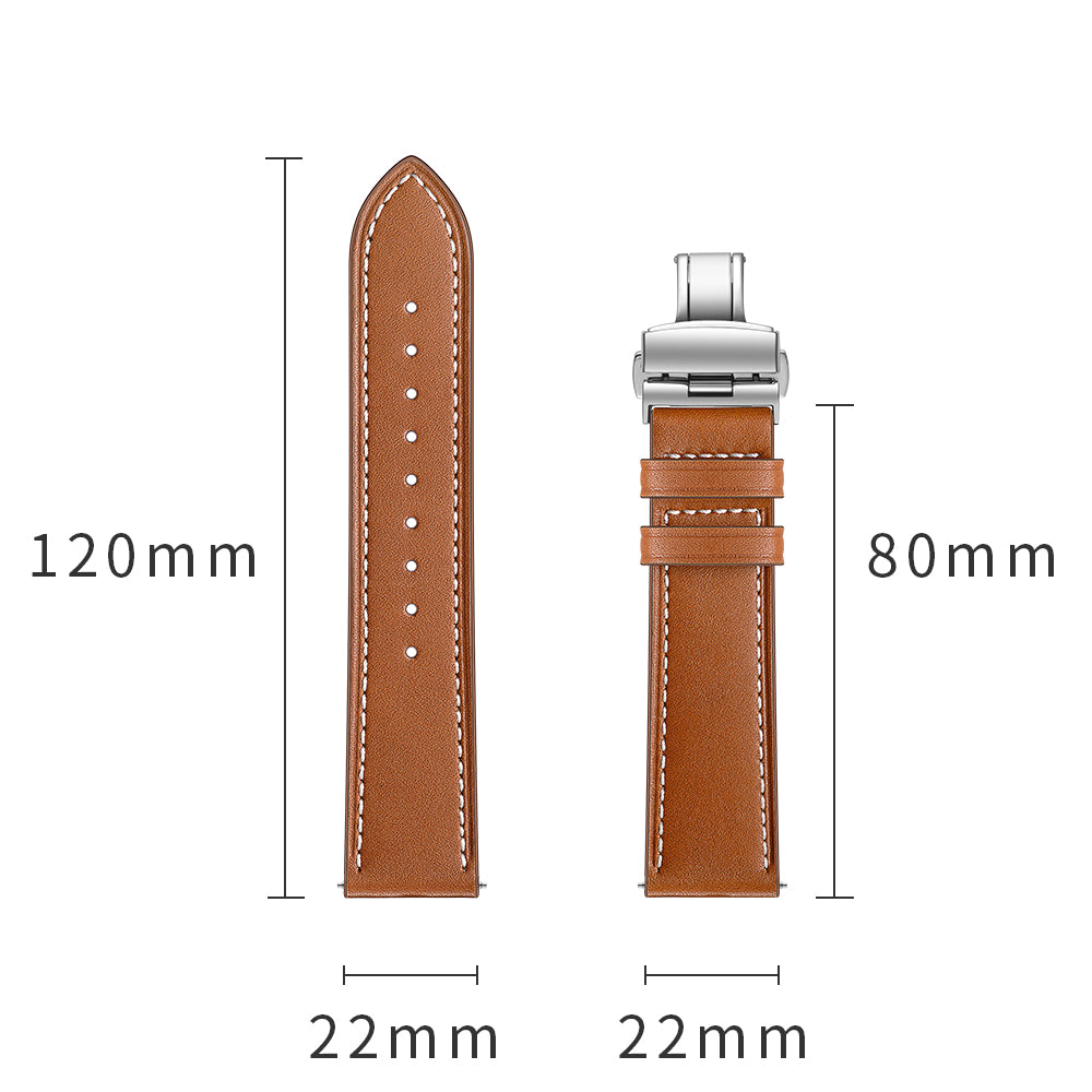 22mm Genuine Leather Watch Strap Replacement for Huawei Watch GT1 / 2 / Watch Magic - Brown+Silver