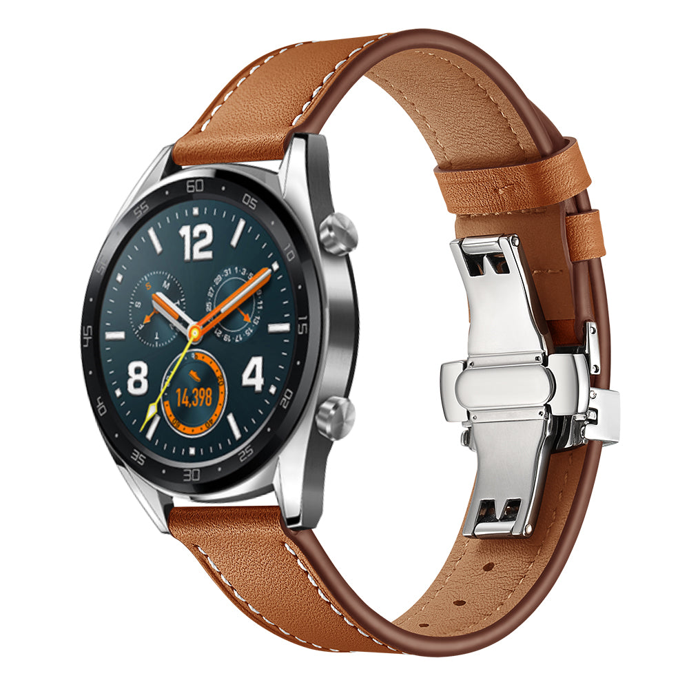 22mm Genuine Leather Watch Strap Replacement for Huawei Watch GT1 / 2 / Watch Magic - Brown+Silver