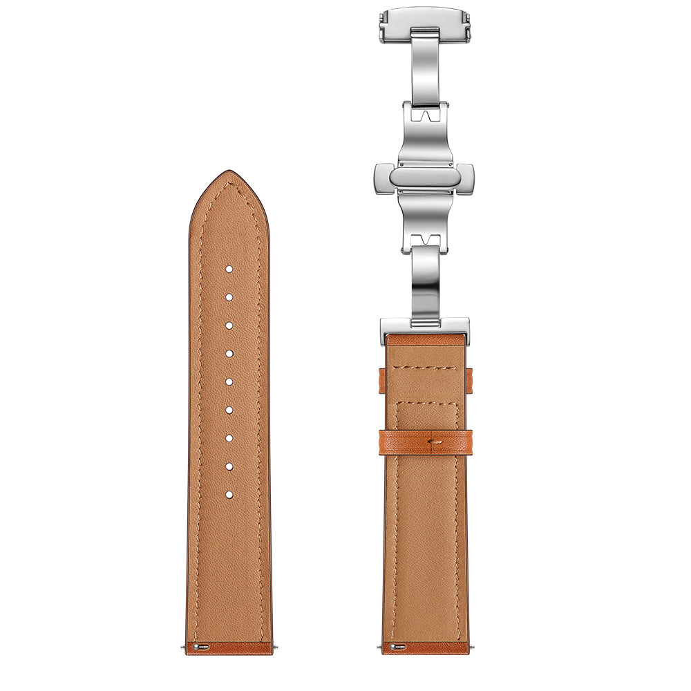 22mm Genuine Leather Watch Strap Replacement for Huawei Watch GT1 / 2 / Watch Magic - Brown+Silver