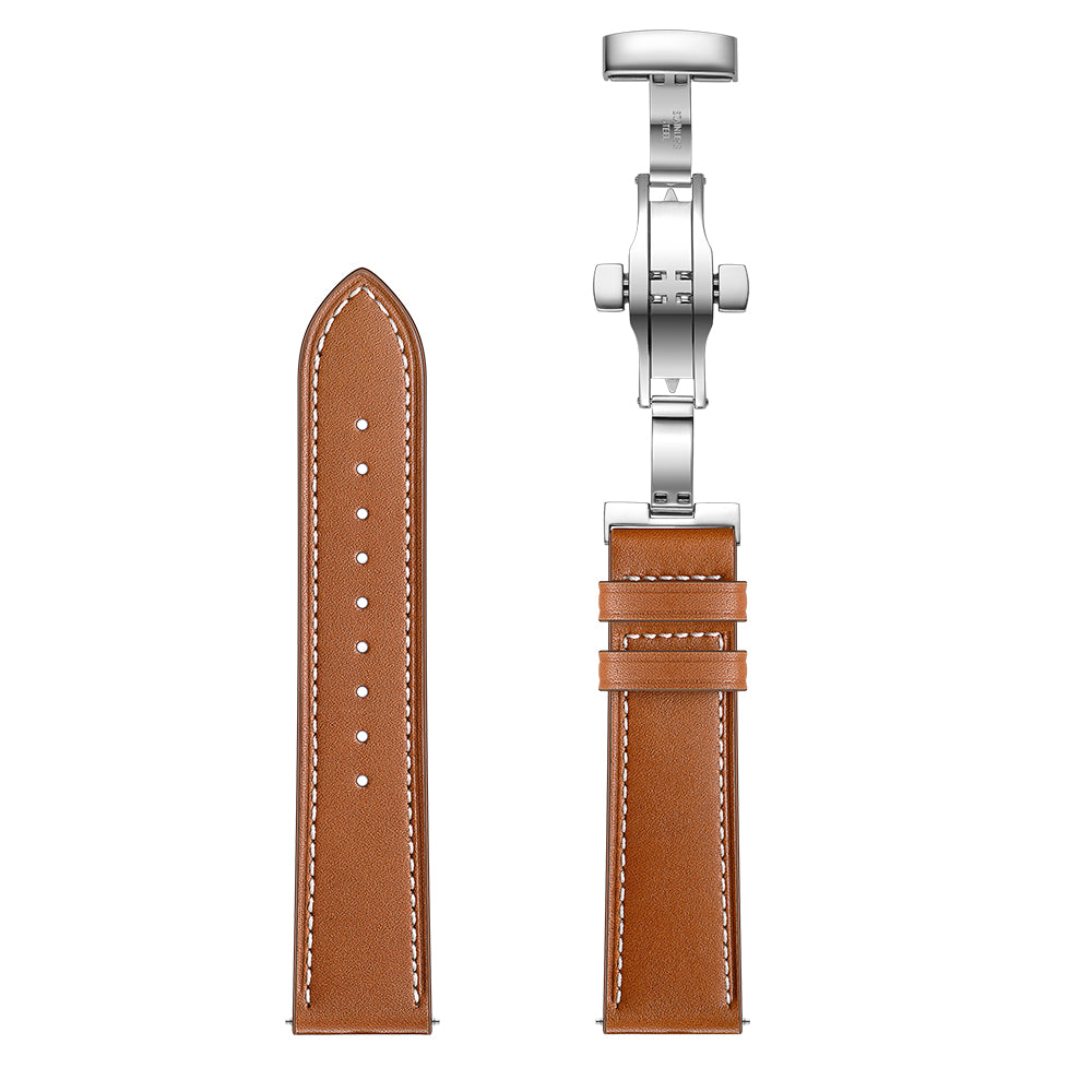 22mm Genuine Leather Watch Strap Replacement for Huawei Watch GT1 / 2 / Watch Magic - Brown+Silver