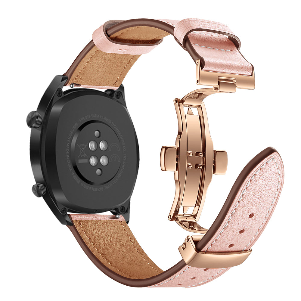 22mm Genuine Leather Watch Strap Replacement for Huawei Watch GT1 / 2 / Watch Magic - Pink+Rose Gold