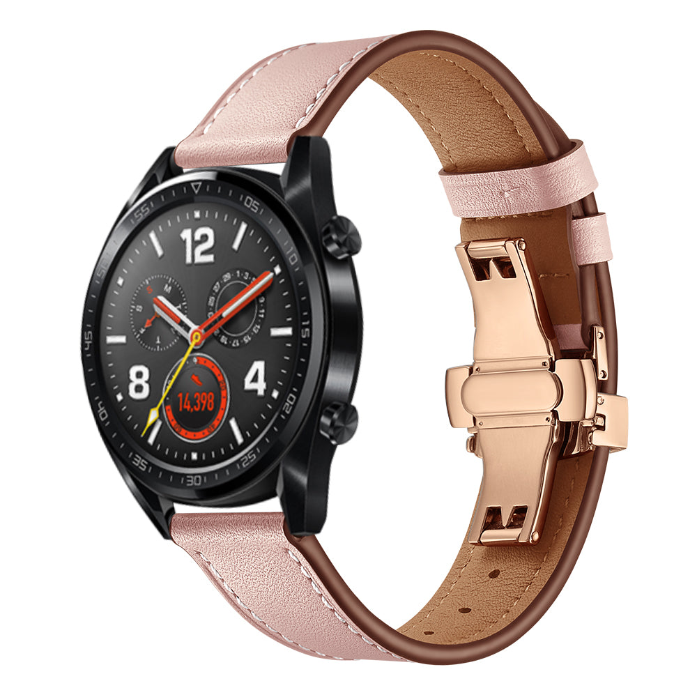 22mm Genuine Leather Watch Strap Replacement for Huawei Watch GT1 / 2 / Watch Magic - Pink+Rose Gold