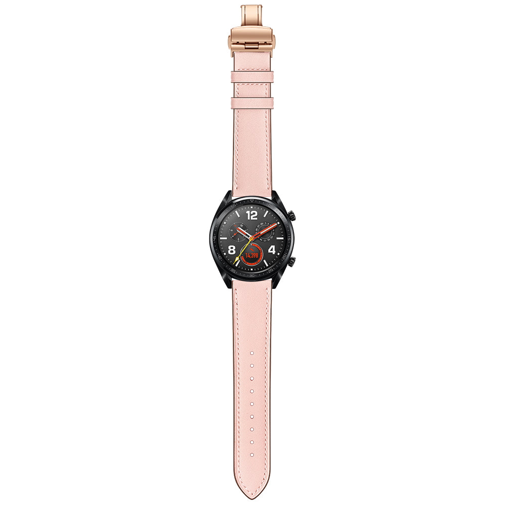 22mm Genuine Leather Watch Strap Replacement for Huawei Watch GT1 / 2 / Watch Magic - Pink+Rose Gold