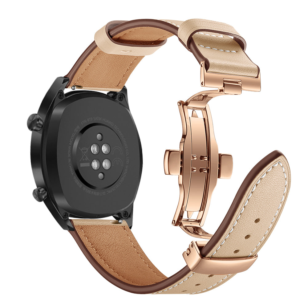 22mm Genuine Leather Watch Strap Replacement for Huawei Watch GT1 / 2 / Watch Magic - Apricot+Rose Gold
