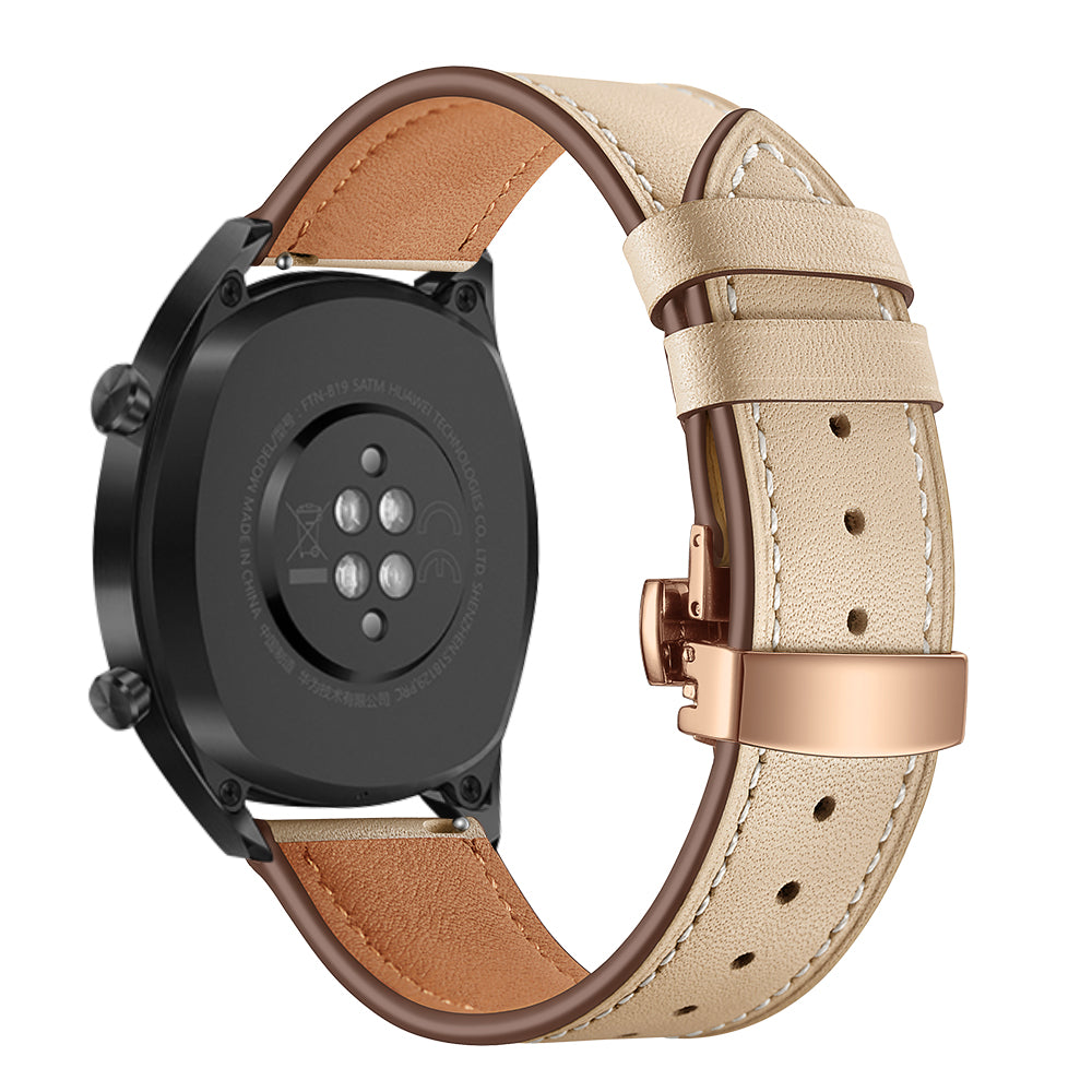 22mm Genuine Leather Watch Strap Replacement for Huawei Watch GT1 / 2 / Watch Magic - Apricot+Rose Gold