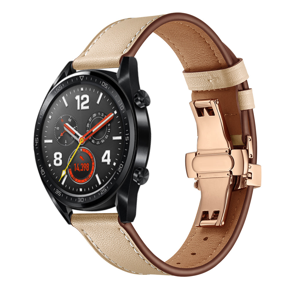 22mm Genuine Leather Watch Strap Replacement for Huawei Watch GT1 / 2 / Watch Magic - Apricot+Rose Gold