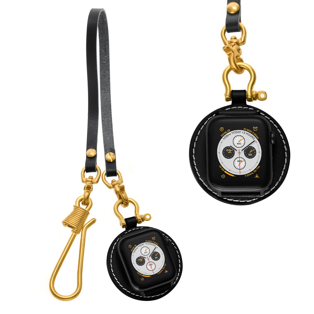 Retro Pocket Watchband Leather Strap for Apple Watch Series 8 7 41mm / Series 6 SE / SE(2022) 5 4 40mm / Series 3 / 2 / 1 38mm - Black Connector / Black