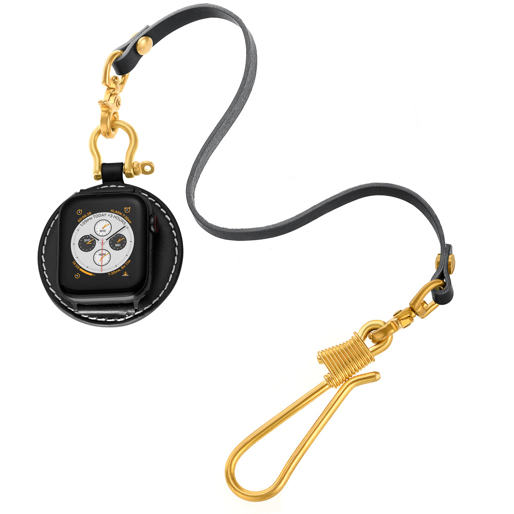 Retro Pocket Watchband Leather Strap for Apple Watch Series 8 7 41mm / Series 6 SE / SE(2022) 5 4 40mm / Series 3 / 2 / 1 38mm - Black Connector / Black