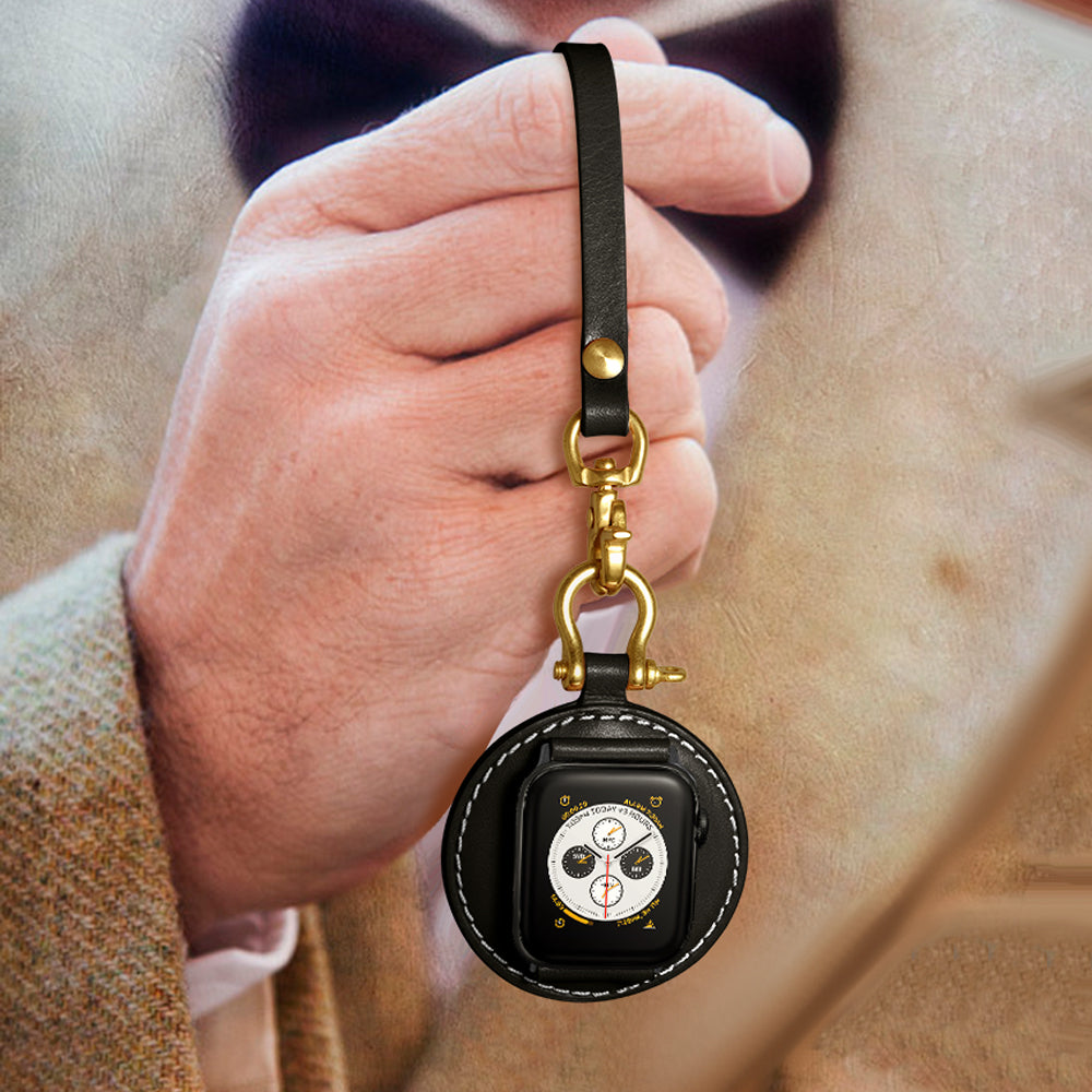 Retro Pocket Watchband Leather Strap for Apple Watch Series 8 7 41mm / Series 6 SE / SE(2022) 5 4 40mm / Series 3 / 2 / 1 38mm - Black Connector / Black