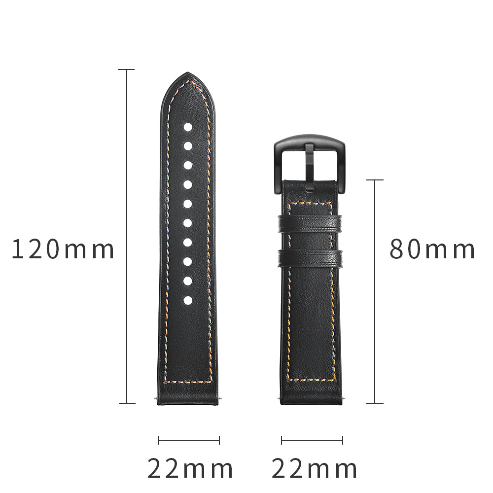 22mm Genuine Leather Coated Silicone 22mm Watch Strap for Huawei Watch GT 2/1 / Honor Magic - Black