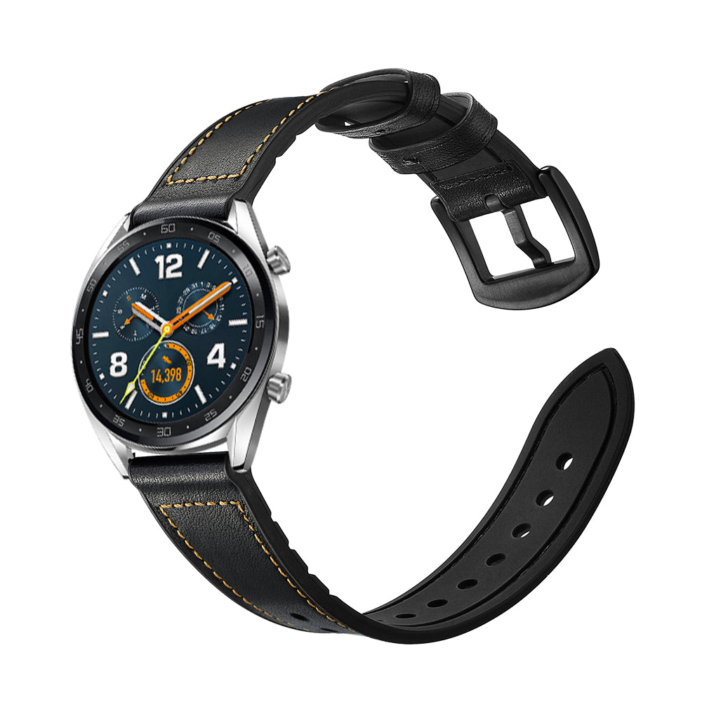 22mm Genuine Leather Coated Silicone 22mm Watch Strap for Huawei Watch GT 2/1 / Honor Magic - Black