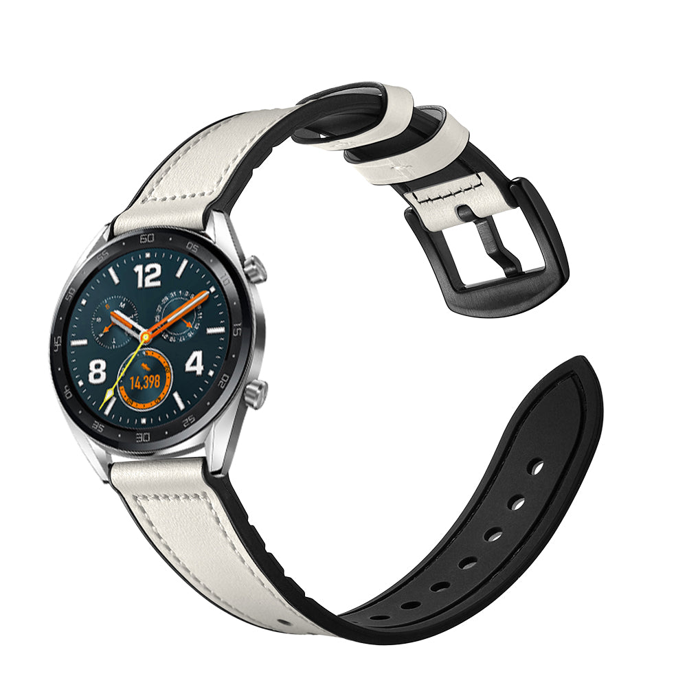 22mm Genuine Leather Coated Silicone 22mm Watch Strap for Huawei Watch GT 2/1 / Honor Magic - White
