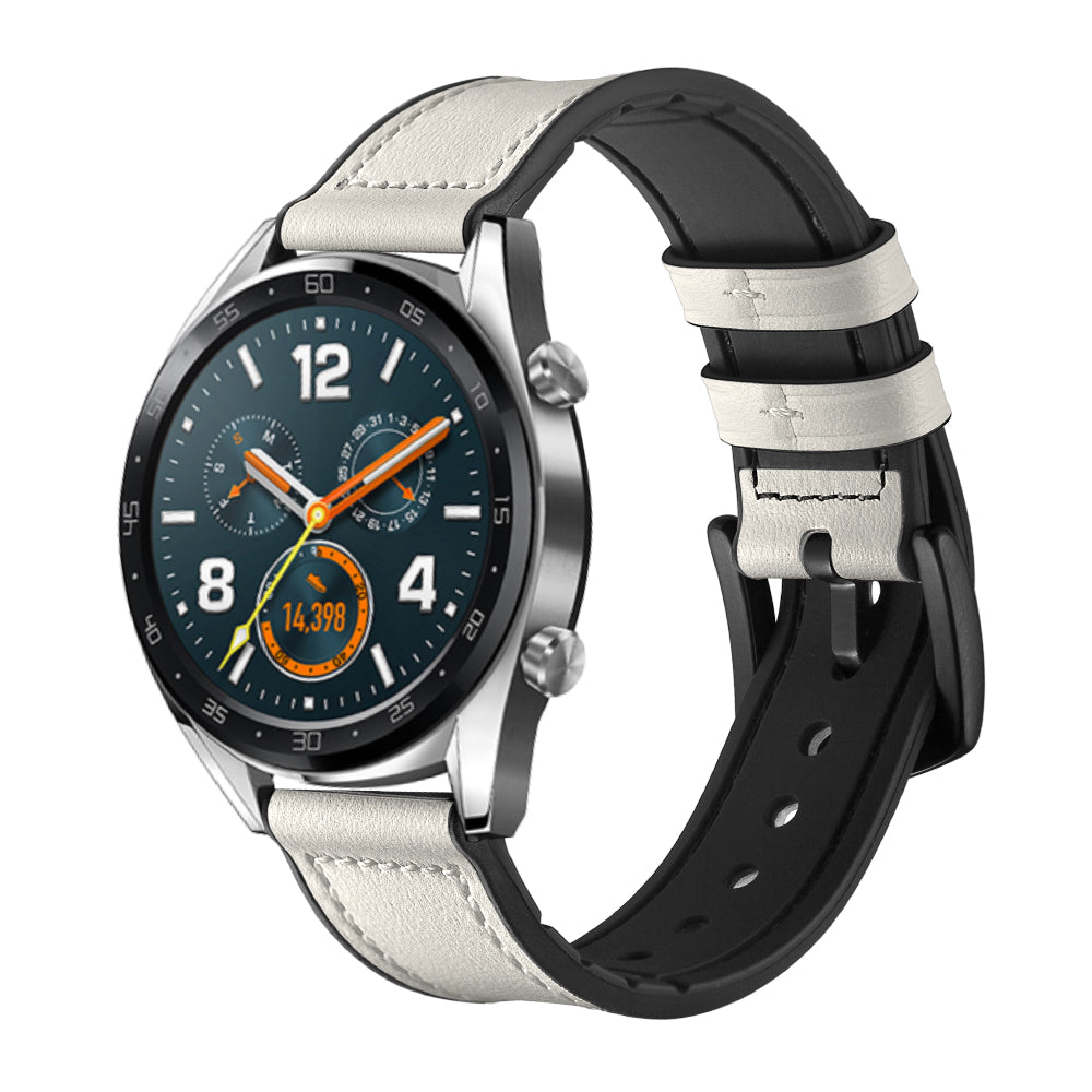 22mm Genuine Leather Coated Silicone 22mm Watch Strap for Huawei Watch GT 2/1 / Honor Magic - White