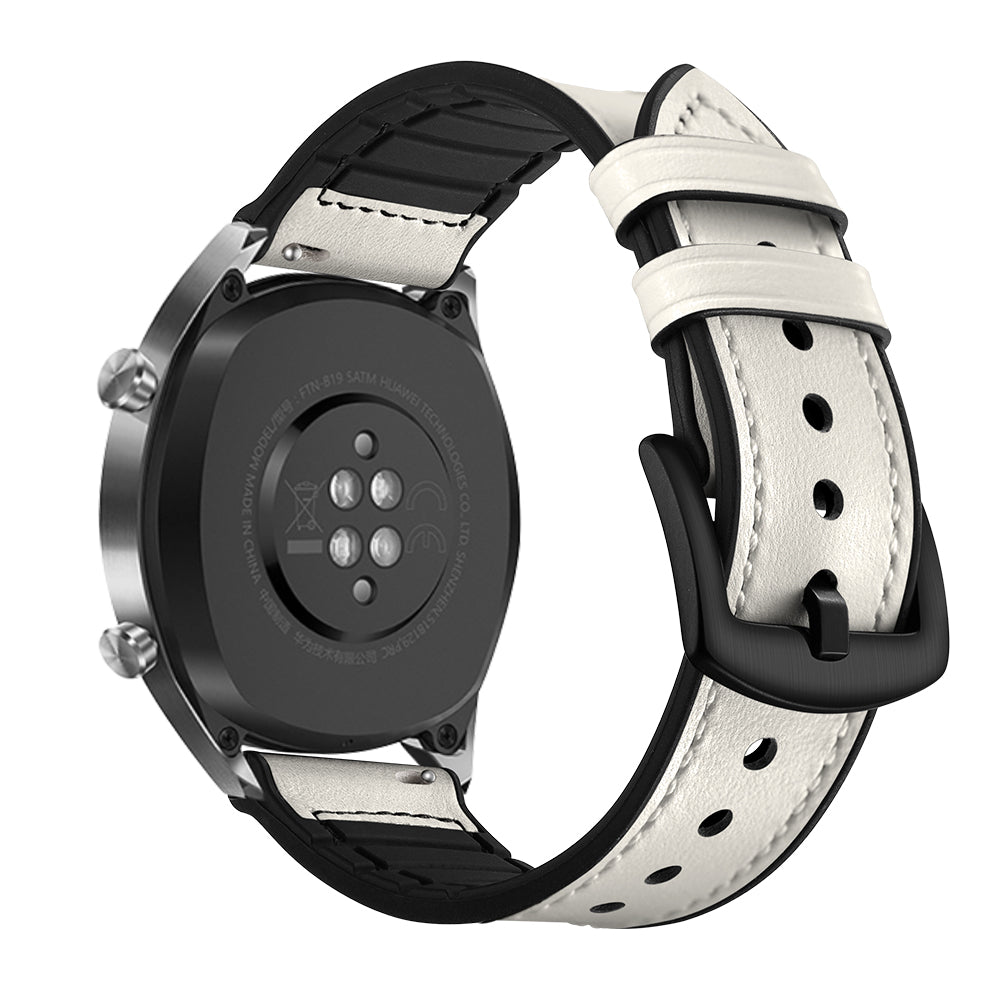 22mm Genuine Leather Coated Silicone 22mm Watch Strap for Huawei Watch GT 2/1 / Honor Magic - White