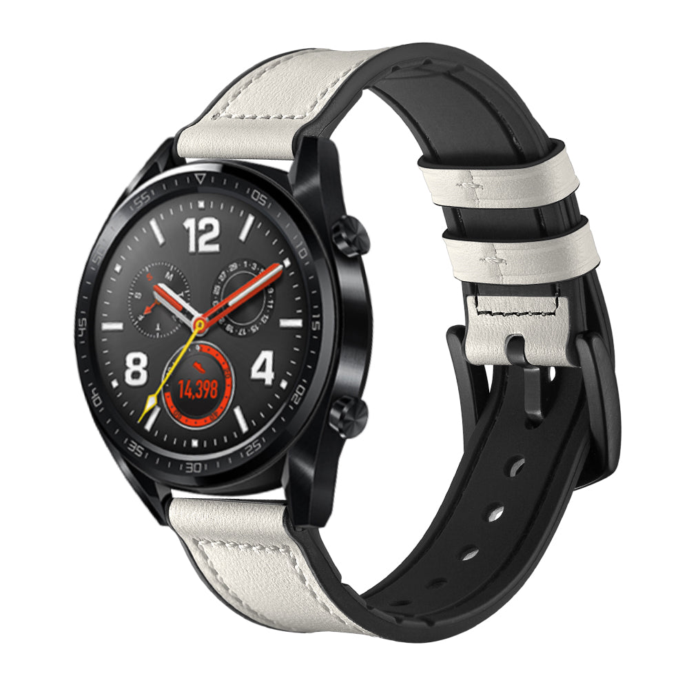 22mm Genuine Leather Coated Silicone 22mm Watch Strap for Huawei Watch GT 2/1 / Honor Magic - White