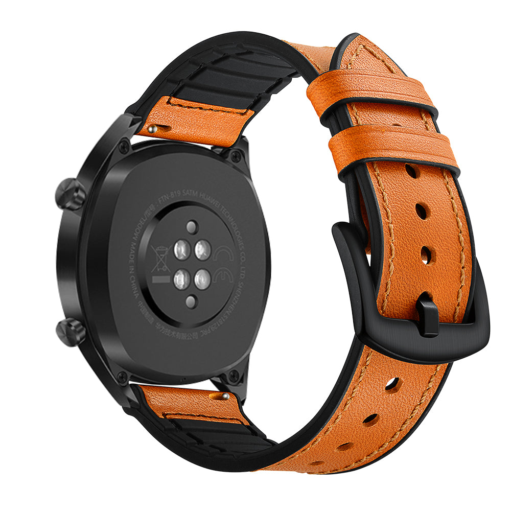 22mm Genuine Leather Coated Silicone 22mm Watch Strap for Huawei Watch GT 2/1 / Honor Magic - Light Brown