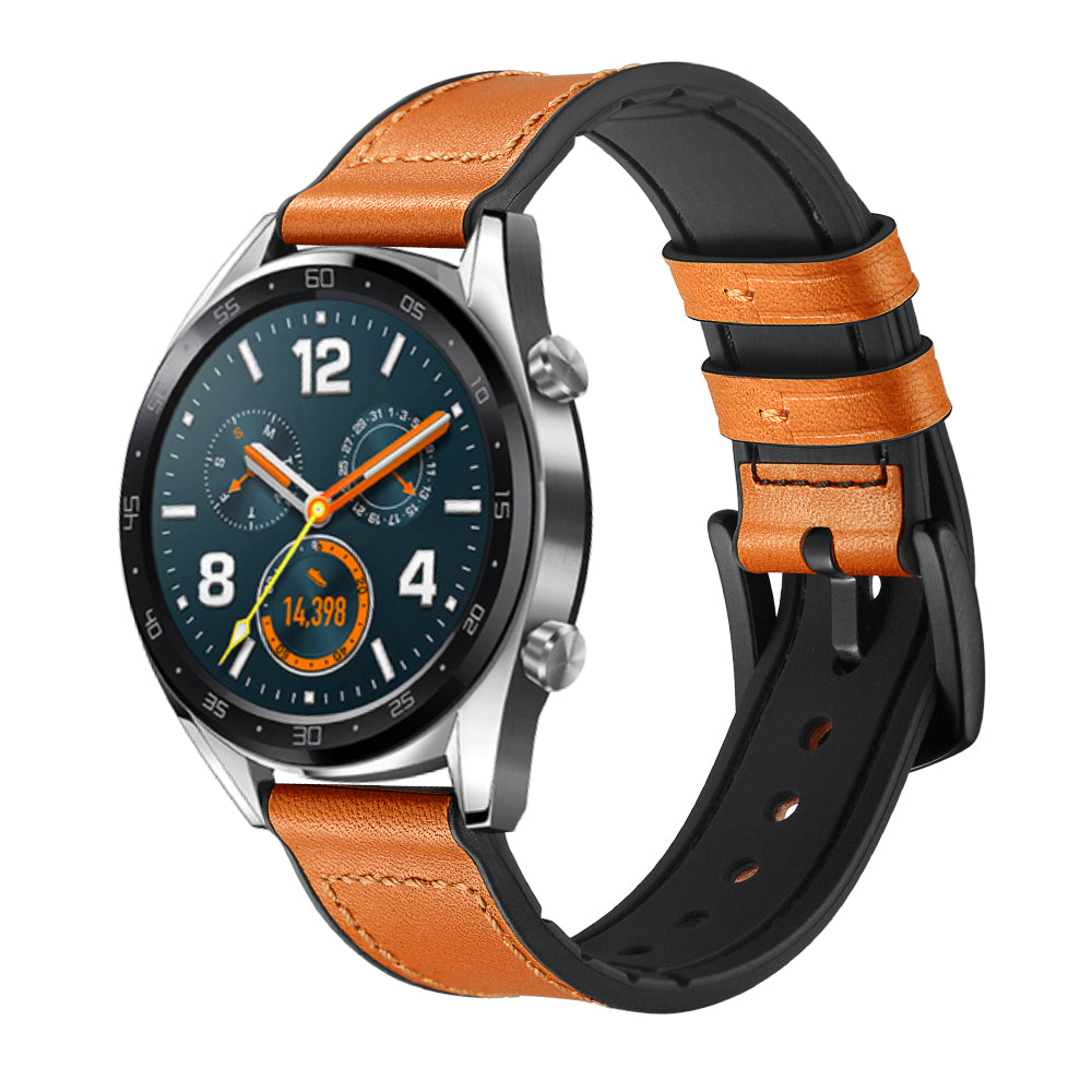 22mm Genuine Leather Coated Silicone 22mm Watch Strap for Huawei Watch GT 2/1 / Honor Magic - Light Brown