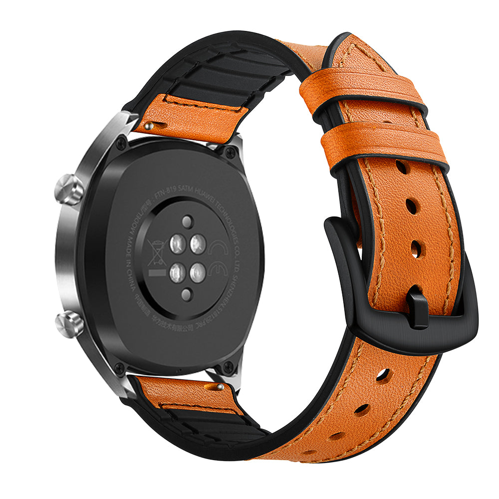 22mm Genuine Leather Coated Silicone 22mm Watch Strap for Huawei Watch GT 2/1 / Honor Magic - Light Brown