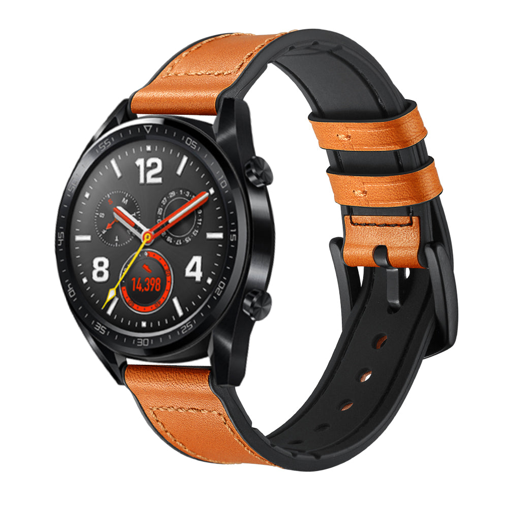 22mm Genuine Leather Coated Silicone 22mm Watch Strap for Huawei Watch GT 2/1 / Honor Magic - Light Brown