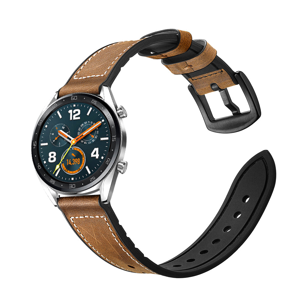 22mm Genuine Leather Coated Silicone 22mm Watch Strap for Huawei Watch GT 2/1 / Honor Magic - Dark Brown