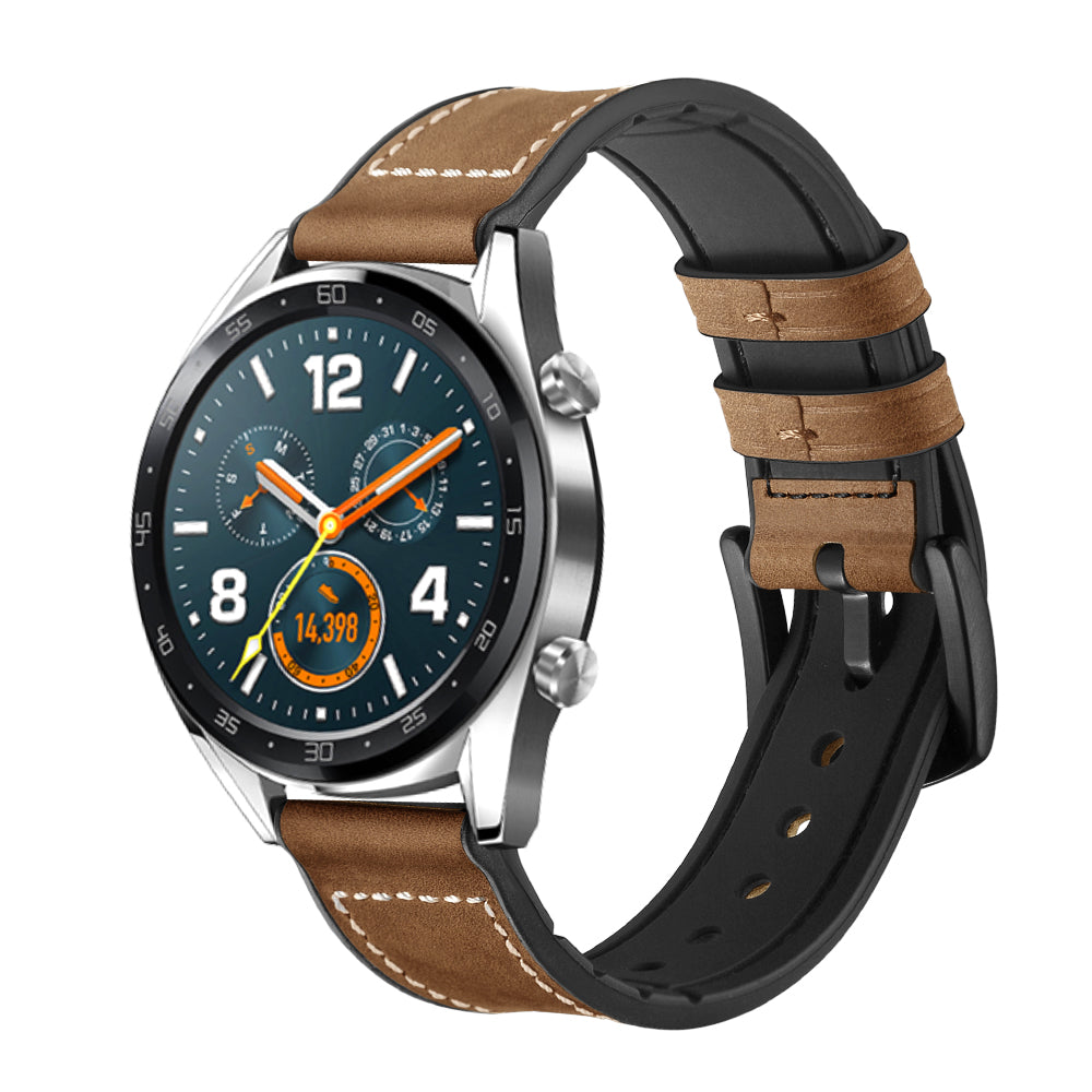 22mm Genuine Leather Coated Silicone 22mm Watch Strap for Huawei Watch GT 2/1 / Honor Magic - Dark Brown