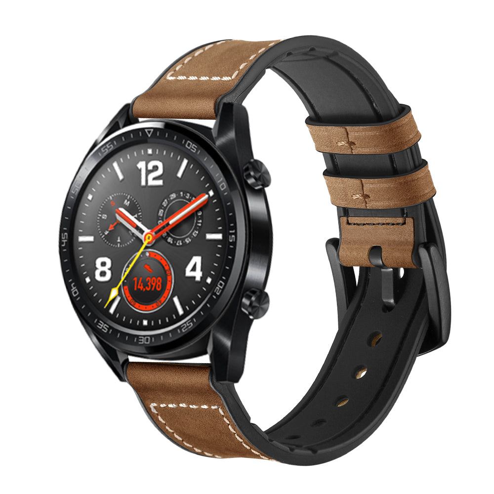 22mm Genuine Leather Coated Silicone 22mm Watch Strap for Huawei Watch GT 2/1 / Honor Magic - Dark Brown