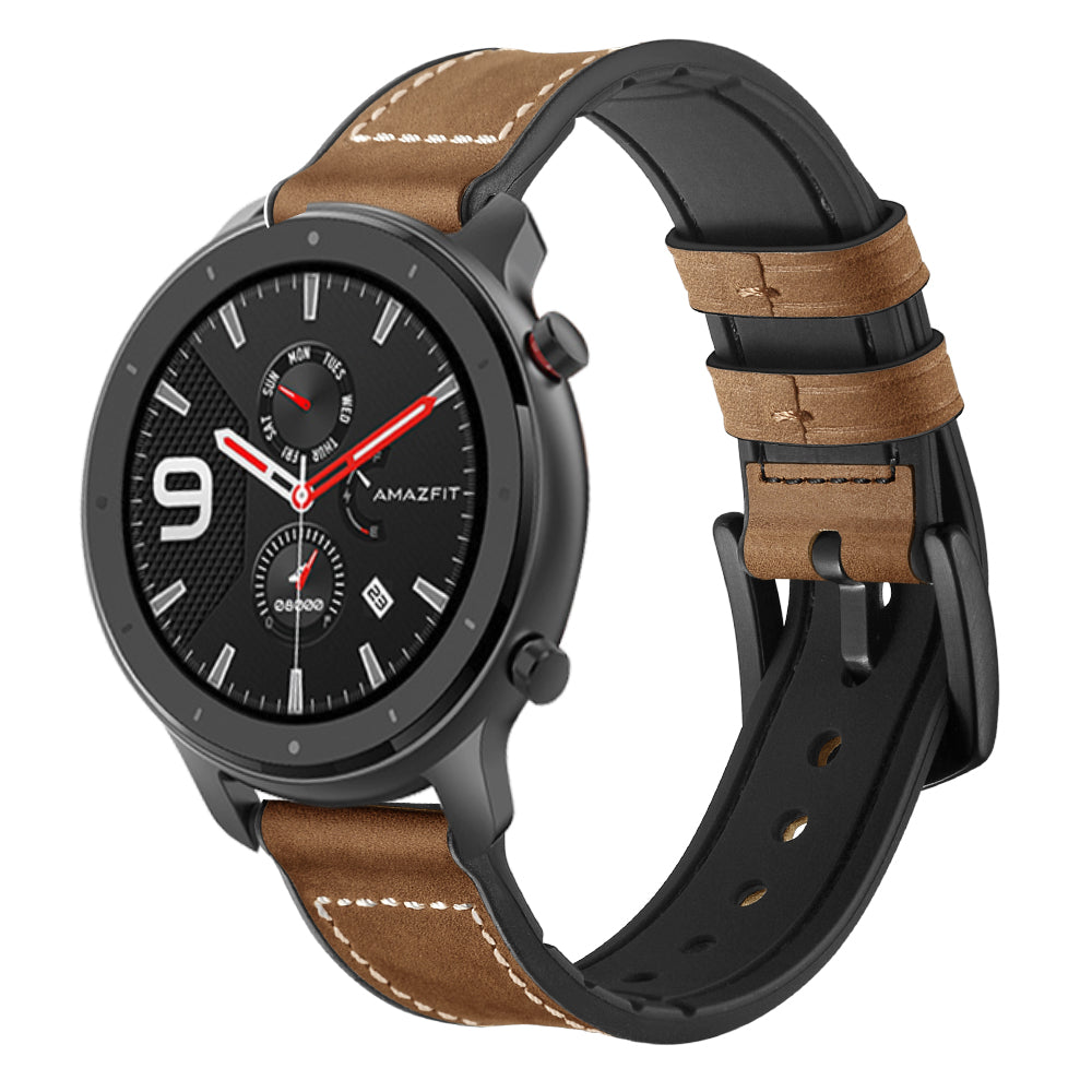 Genuine Leather Coated Silicone Wrist Strap for Huami Amazfit GTR 47mm - Brown