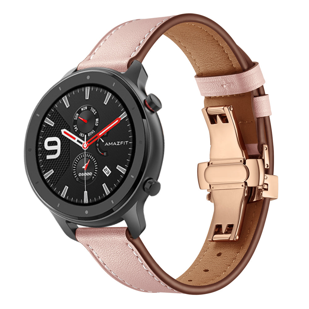 20mm Genuine Leather Watch Strap for Huami Amazfit GTR 42mm - Rose Gold Butterfly Buckle / Pink