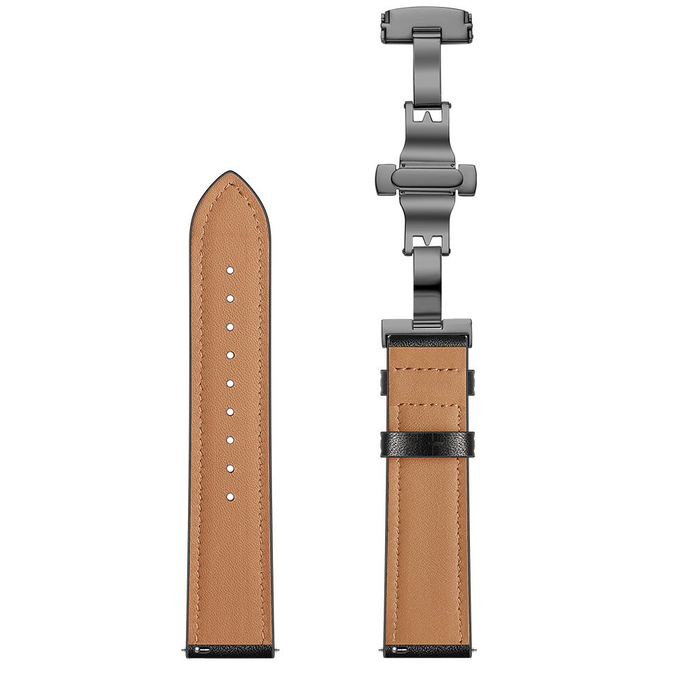 Genuine Leather Watch Band 22mm for Huami Amazfit GTR 47mm - Black Butterfly Buckle / Black