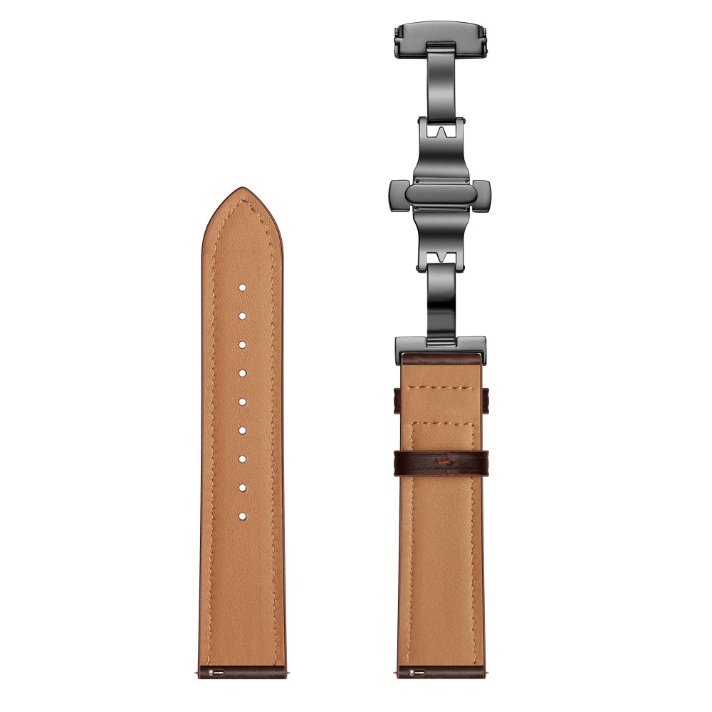 Genuine Leather Watch Band 22mm for Huami Amazfit GTR 47mm - Black Butterfly Buckle / Coffee