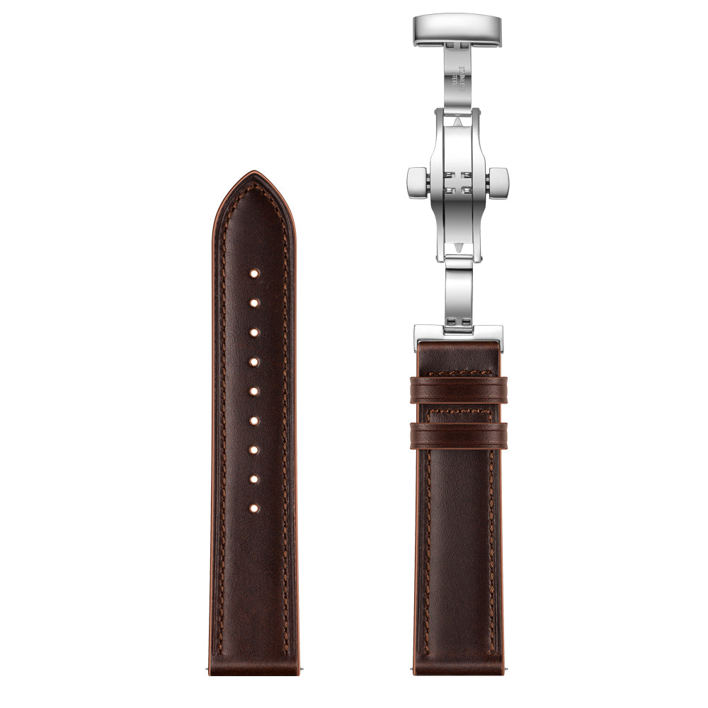 Genuine Leather Watch Band 22mm for Huami Amazfit GTR 47mm - Silver Butterfly Buckle / Coffee