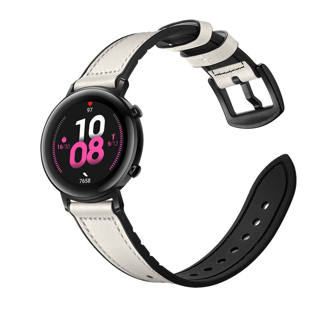 20mm Genuine Leather Coated Silicone Smart Watch Strap for Huawei Watch GT2 42mm - White
