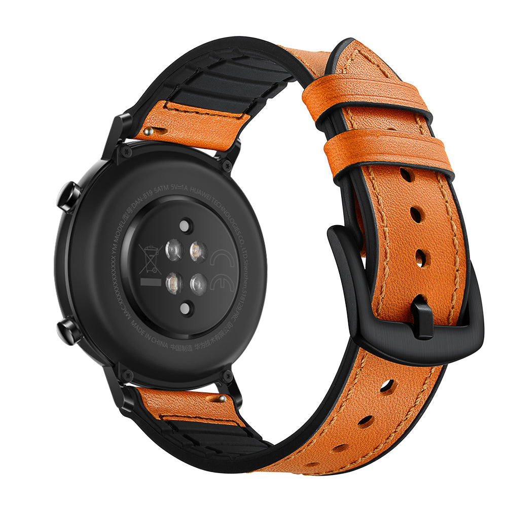 20mm Genuine Leather Coated Silicone Smart Watch Strap for Huawei Watch GT2 42mm - Light Brown