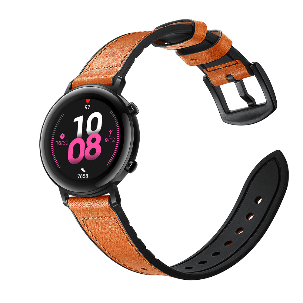 20mm Genuine Leather Coated Silicone Smart Watch Strap for Huawei Watch GT2 42mm - Light Brown