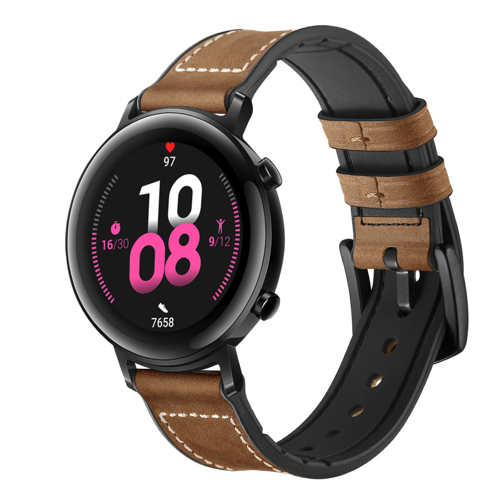 20mm Genuine Leather Coated Silicone Smart Watch Strap for Huawei Watch GT2 42mm - Dark Brown